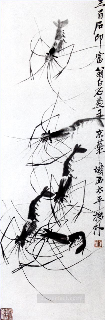 Qi Baishi shrimp 3 old China ink Oil Paintings